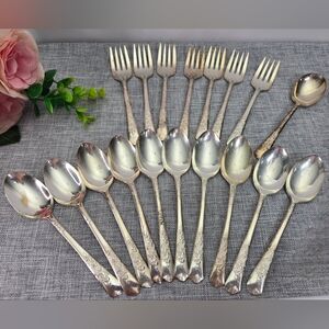 Vintage 1950's Wood Rose Delight Silver Plate flatware Set Of 18 Pcs, Rare!‎